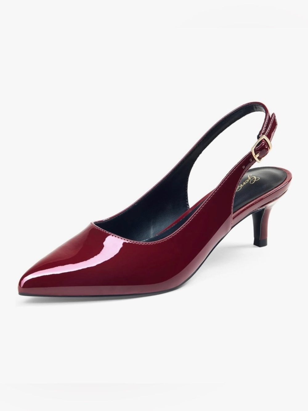 Pointed Slingback Kitten Heel Pumps - Burgundy